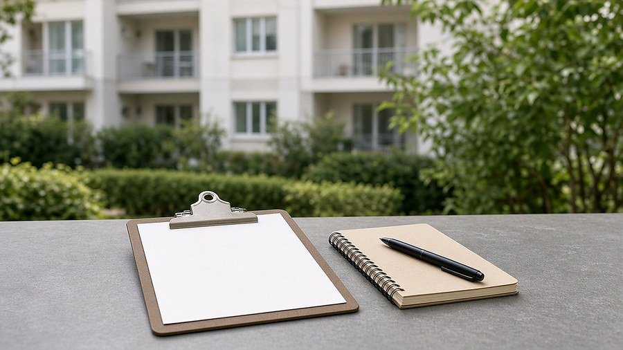 Notebook and clipboard ready for a simple quote visit