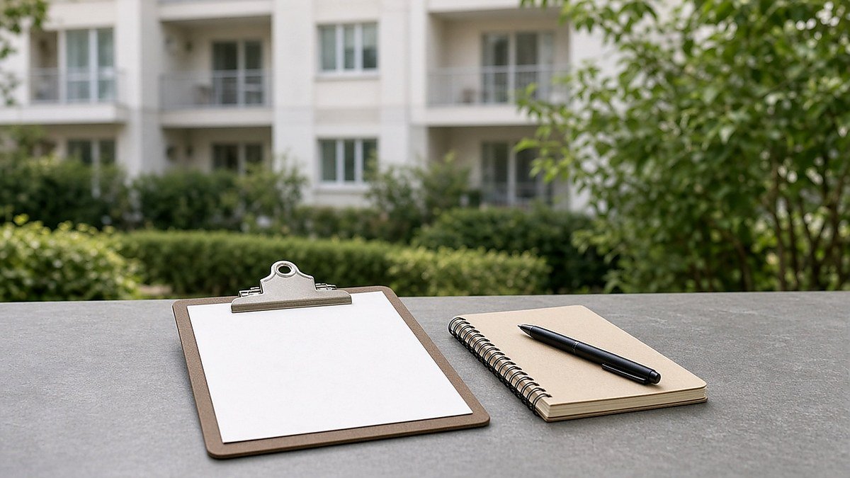 Notebook and clipboard ready for a simple quote visit